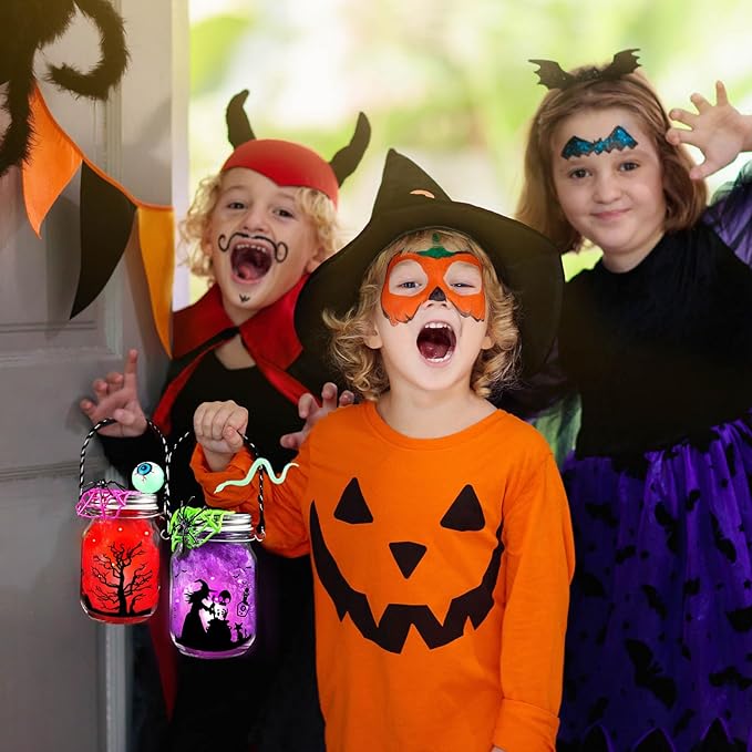Halloween Craft for Kids,4PCS Halloween Mason Jar Kit with Accessories for Kids DIY,Halloween-Theme Art Activities Supplies Gifts for Kids Aged 4-12,Party Decoration Classroom Trick or Treat
