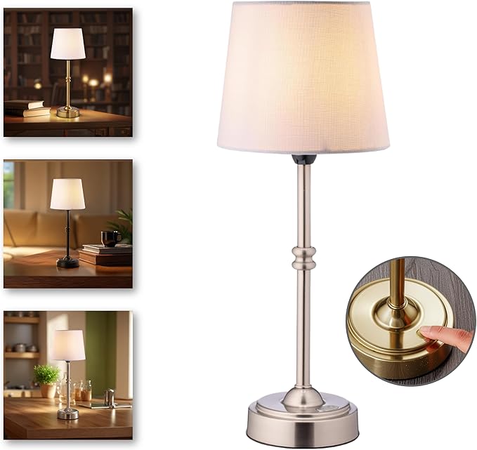 Wireless Table Lamp - Rechargeable LED Desk Lamp with Dimmer, 3 Brightness Levels, Swedish Design for Home, LED Light Bulb Included, for Office, Kitchen or Bedroom (Silver)