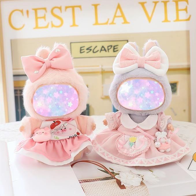 17cm Doll Clothes Set, 6 Pieces Dress Skirt Outfit Set for 6.7inch Doll Suit, Cute Fashion Bowknot Shoes Clothes Accessories for 1st/2nd/3rd Gen Dolls Play & Display Pink