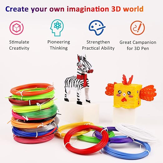 3D Pen Filament 400 Feet 20 Colors, dikale 3D Printing Pen Refills PLA Bonus 250 Stencil eBook, 3D Printer Pen Filament 1.75mm Smooth Printing