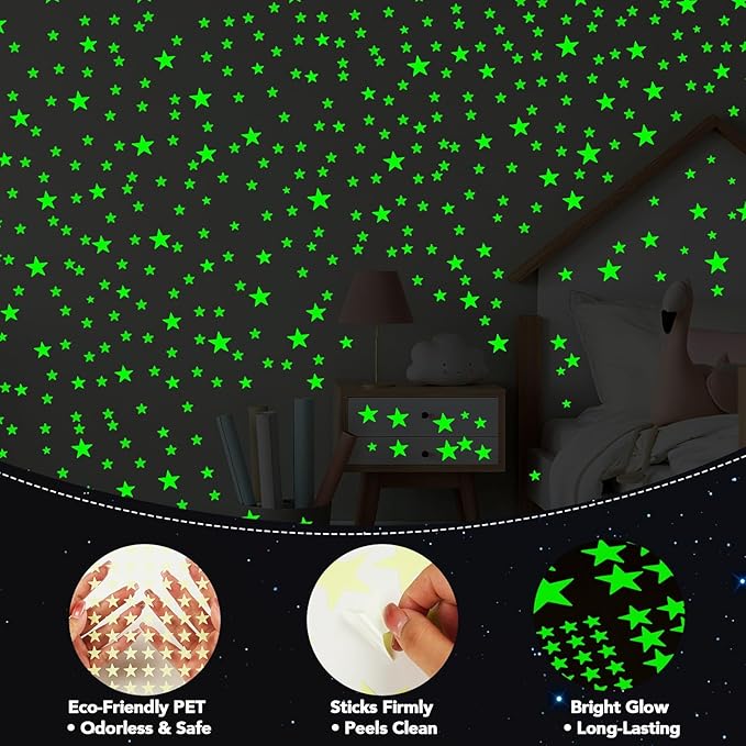 AOWDIAO Glow in The Dark Star Stickers – 630 Pieces (4 Sizes) – Luminous Ceiling & Wall Decor for Kids’ Bedroom, Nursery, Party