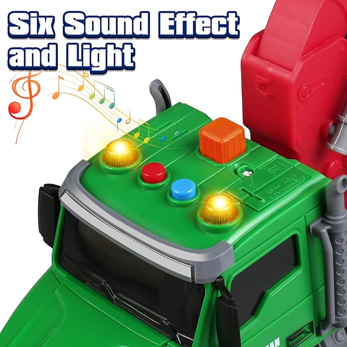 Kids Toys for 3 4 5 6 Year Old Boys,Farm Logging Truck Toy with Loading Crane and 6 Trunks, Lights&Sounds,Friction Powered Truck Kids Birthday Gifts for Boys Girls