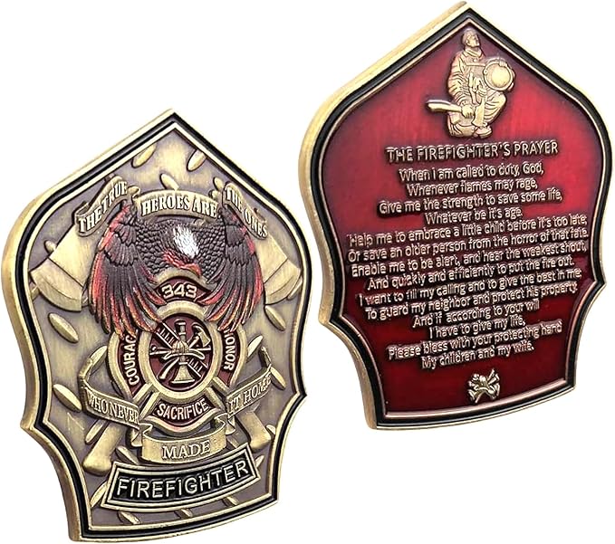 Firefighter Challenge Coin – Military Challenge Coin – Firefighter Coins Prayer Challenge Coins – Thin Red Line – Commemorative Firemen Souvenir Gift –Thank You for Your Service