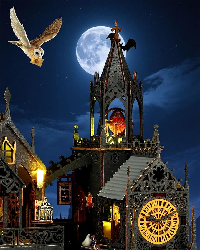 Miniature House Kit Magic City Ⅱ, DIY Miniature Dollhouse Kit for Adults, Tiny House Unique Decor with LED Lights, Wooden Craft Mini Model Kits, Birthday Gift for Teens Family Friends