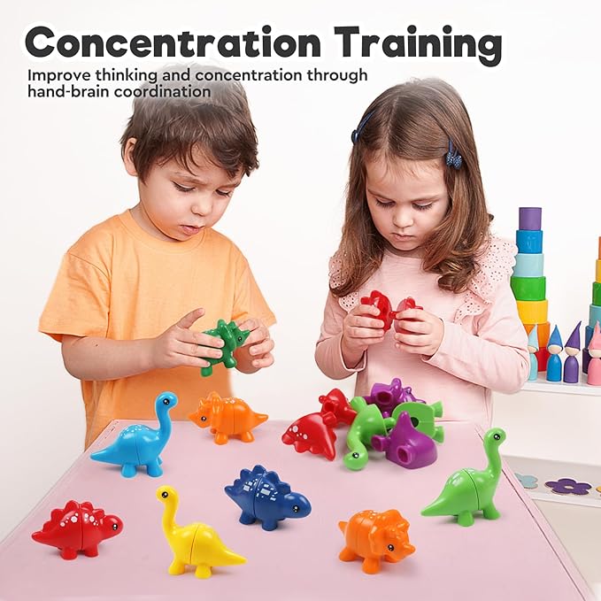 Montessori Matching Dinosaurs Toy, Color and Shapes Recognition, Snap and Pattern Match Game Preschool Learning Toys Homeschooling Activity Class Tool, Birthday Gift for Kids Back to School Goodies