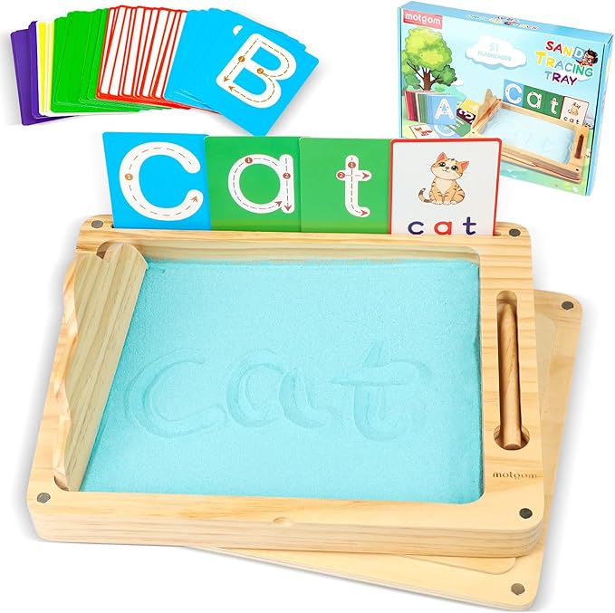 Sand Tray for Classroom - Montessori Sand Writing Trays with Lid, Wooden Tracing Tray for Kids Learn to Write Letters and Numbers, CVC Words