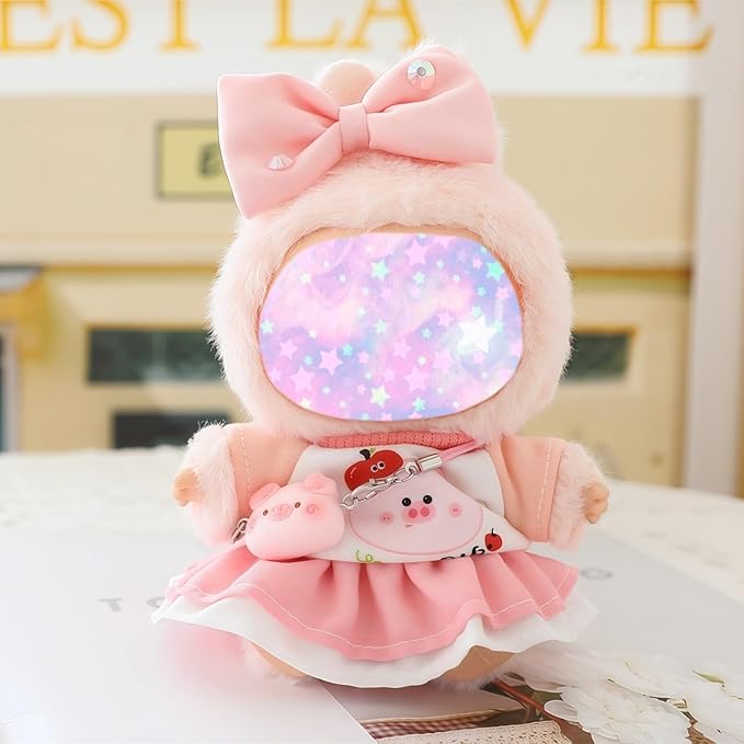 17cm Doll Clothes Set, 4 Pieces Dress Skirt Outfit Set for 6.7inch Doll Suit, Cute Fashion Bowknot Clothes Accessories for 1st/2nd/3rd Gen Dolls Play & Display Pink