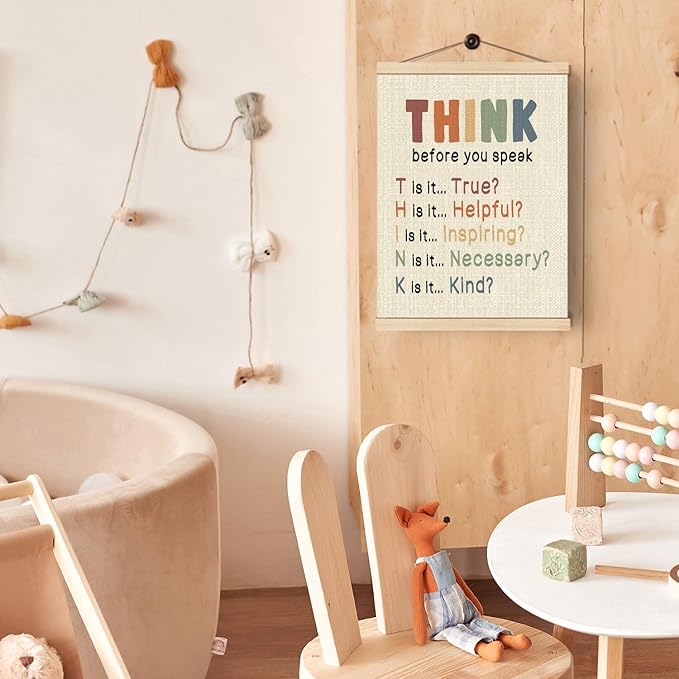 Boat Wades Inspirational Positive Mental Health Wall Art Poster Hanger Frame, Boho Classroom Decor, Think Before You Speak Classroom Hanging Wall Decor for Therapy School Counselor Office, 12x16 Inch