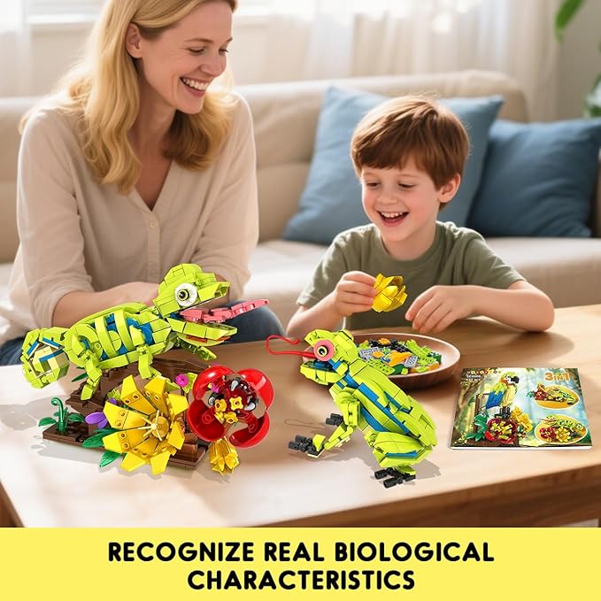 HOGOKIDS 3 in 1 Flowers Frog Parrot Lizard Building Set - Botanical & Animals Figures Building Toy for Home Office Art Decor Display Transforms Model Learning Gift for Adults Kids Boys Girls(672PCS)