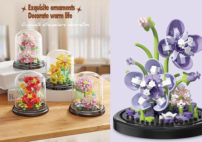 Flower Story Home Bouquets Dust Cover Set Building Toy Creative Assembly Bonsai Tree, Ideal for Valentine's Anniversaries Birthday