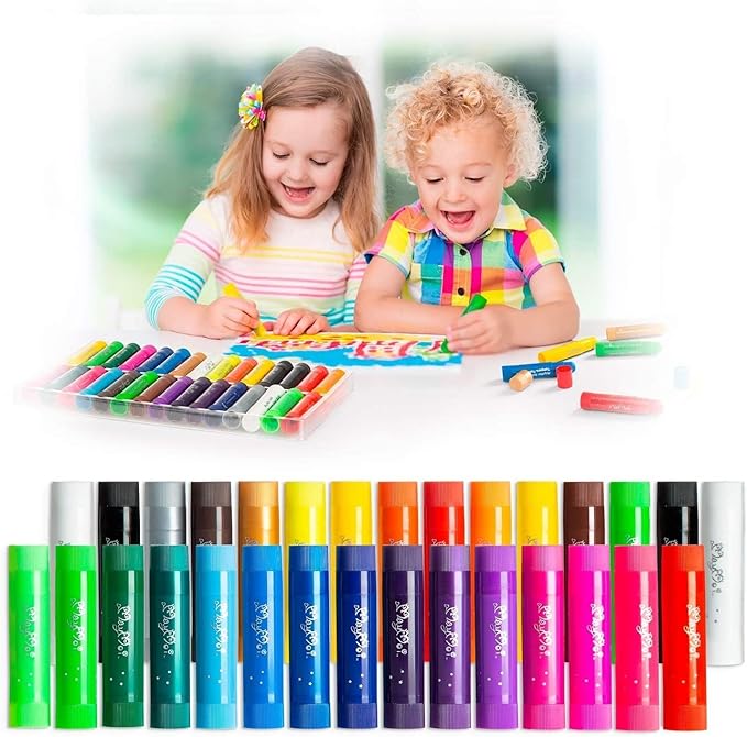 Tempera Paint Sticks - 30 Bright Colors, Quick Drying, Easy to Color and Washable Crayons for Kids and Students