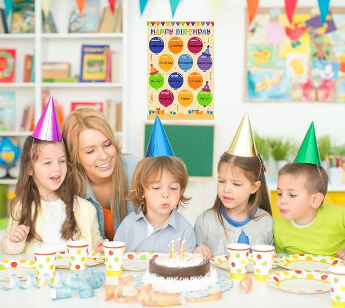 FLYAB Birthday Poster for Classroom - Balloons Chart for Back to School Laminated Kids Calendar for Bulletin Board Decorations Teacher Supplies