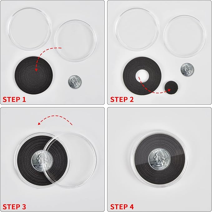 84 Pieces 46 mm Coin Capsules, with Foam Gasket and Plastic Storage Organizer Box, Coins Holder Collector Case for Coin Collection Supplies 7 Sizes (16/20/25/27/30/38/46mm)-Gray Case+Black Gasket
