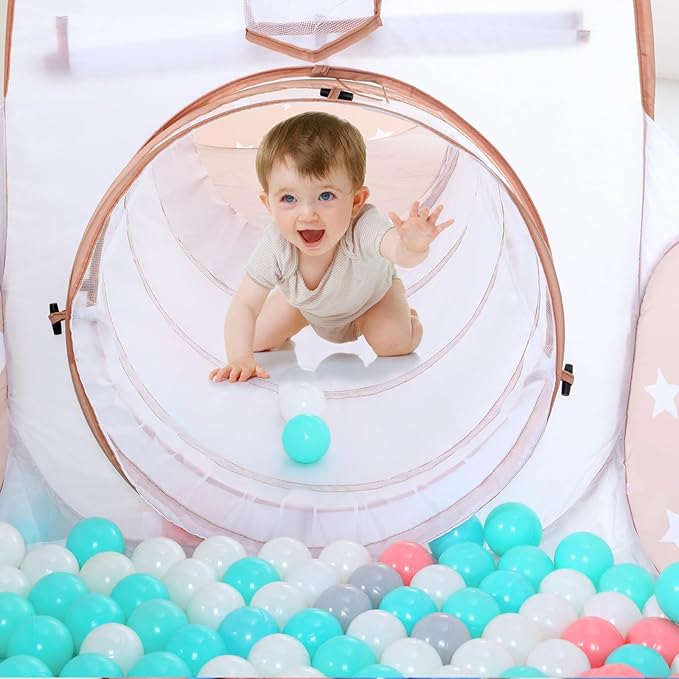 3 in 1 Kids Play Tent: with Baby Ball Pit and Play Tunnel - Children Indoor Outdoor Playhouse with Climbing Tunnel Toy for Toddlers - Boys Girls Birthday Gift for Year Old Child