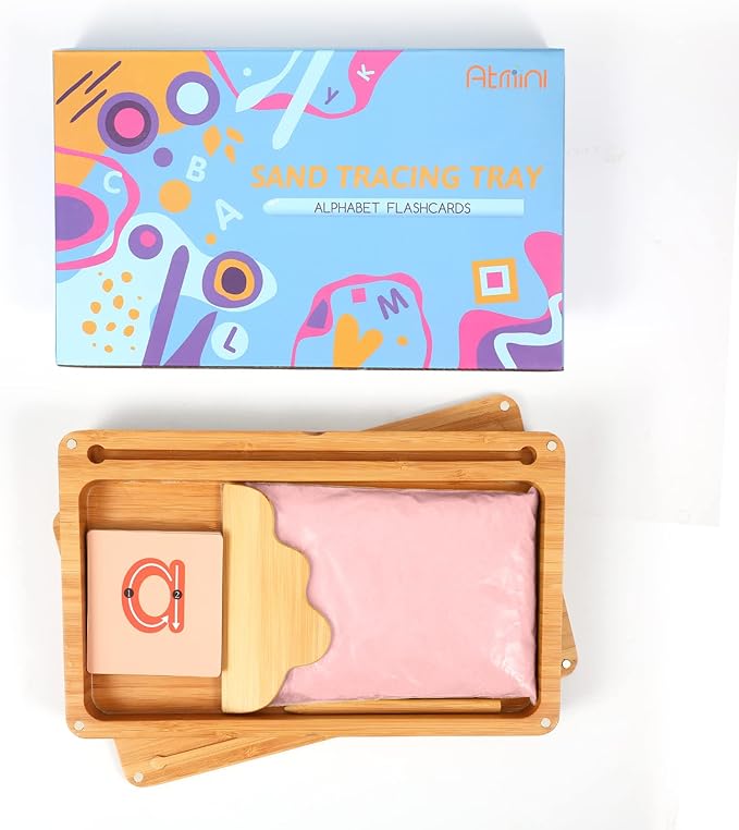 Montessori Sand Tray with Lid - Wooden Sand Trays for Kids Writing Letters and Numbers, Preschool Classroom Must Haves, Kindergarten Learning Tools (Pink)