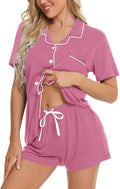 SWOMOG Womens Button Down Pajamas Set Short Sleeve Sleepwear Bride Soft Pj Lounge Sets XS-3XL