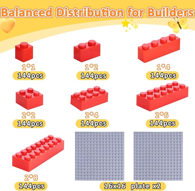 1008 Pieces Classic Building Blocks Bulk with 2 Baseplates, Building Bricks in 7 Size and 8 Color, Compatible with All Major Bricks, for Kids & MOC Lovers