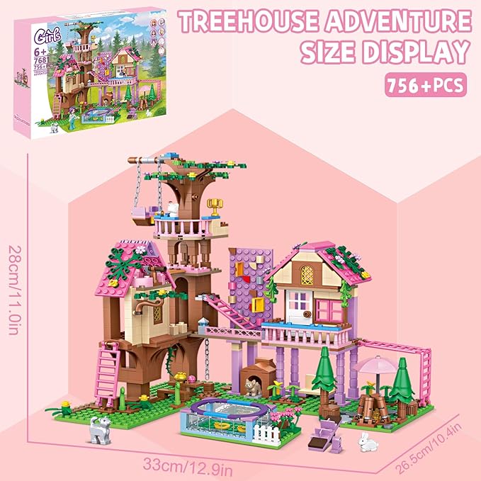 Treehouse Adventure Building Block Set Creative Playhouse Kit with Pool Pets Fun Construction Toy for Kids Teens