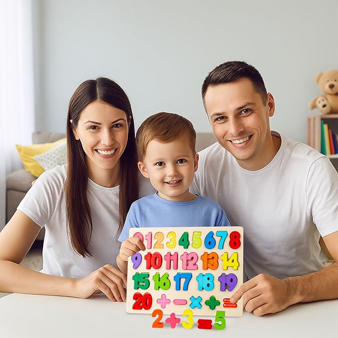 AMOR PRESENT Wooden Puzzles for Toddlers, Alphabet and Number Shape Puzzle Board, Preschool Learning Educational Toys for Kids