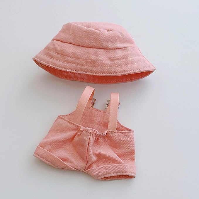 17cm Clothes Set(NO Doll), Hat & Overalls Set for 17cm Accessories Suit,Cute Stylish Clothing Suit for Doll Dress up (Pink)