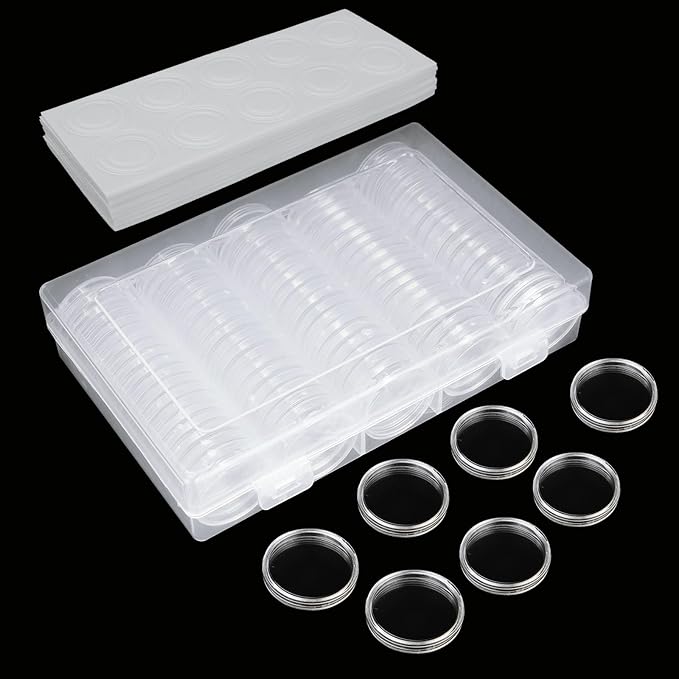 300 PCS Coin Capsules 30mm Plastic Coin Storage Box, Assorted Sizes Coin Collection Supplies Clear Coin Storage Case, Round Silver Dollar Coin Holders with Foam Protect Gasket (17/20/25/27/30mm)
