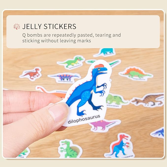 6 Pack Jelly Reusable Sticker Books for Toddlers 1-3 2-4 Years, Portable Travel Toys Sticker Activity Book for Kids 2 3 4 Year Old Girls Boys, Animal Insect Dinosaur Ocean Space Car