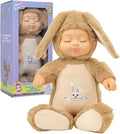 Plush Animal Toys,Interactive Singing Plush Rabbit Doll,14in soft plush closed eye sleeping newborn baby doll,with interactive music box that sings,removable hat.suitable for children aged 3+.