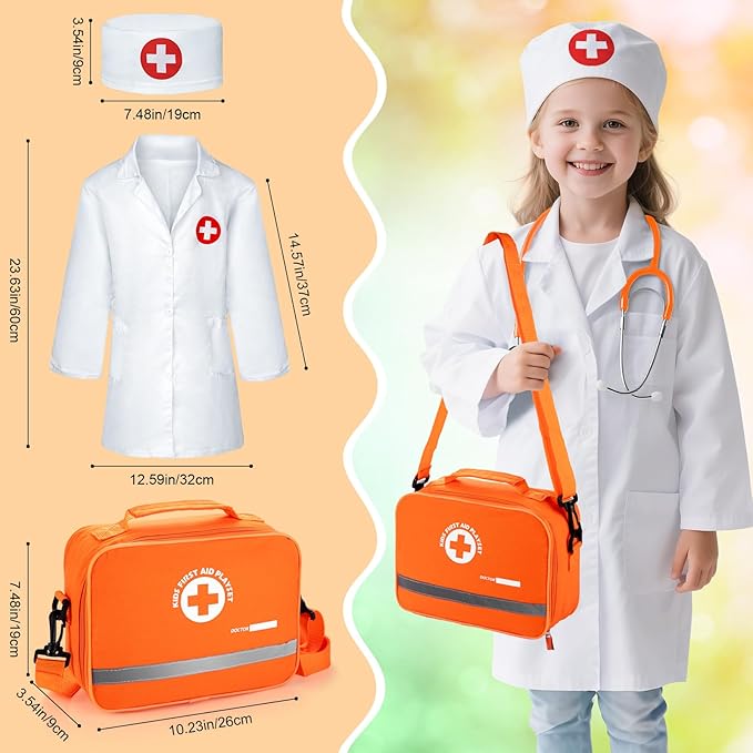 Doctor Kit for Kids, 33 Pcs Wooden Dentist Play Set for Toddler 3-5 with Real Stethoscope & Dental Tools, Pretend Playset Medical Toys Storage Bag Educational Role Play Doctor Toys Gift for Boys Girls