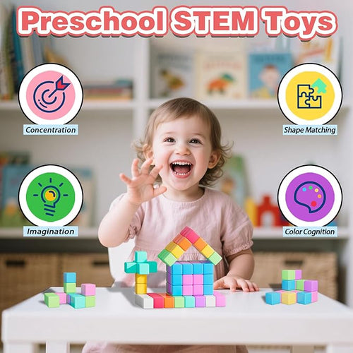 100pcs Magnetic Blocks, Magnetic Cubes for Kids Ages 3-8, STEM Educational Building Toys for Toddlers and Preschoolers, Sensory Autism-Friendly Learning Toys Gift for Boys & Girls 3-5, 4-8 Year Old