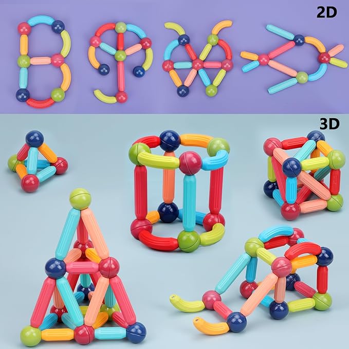 COUOMOXA 74pcs STEM Magnetic Toy: Educational Building Blocks Set for 3 4 5 6 7 8 9 Years Old Kids - Puzzle Toys for Kids Age 3-9 Home School - Birthday Gift for Boys Girls