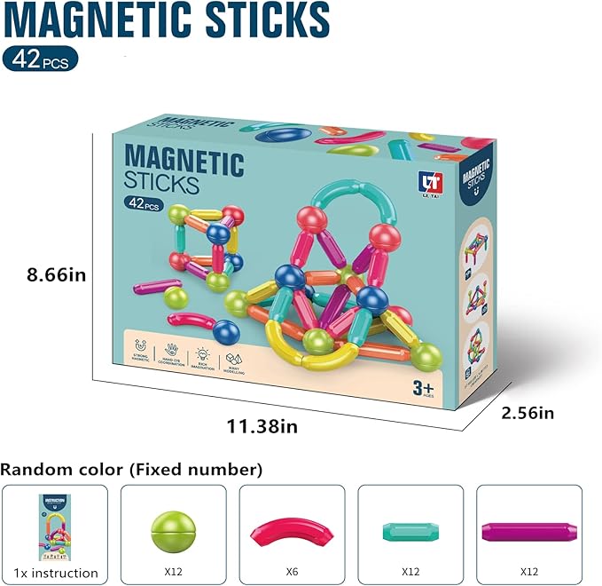 Large Magnetic Blocks for Kids Ages 3-8, STEM Construction Toys and Montessori Toys for Toddlers 1-3 (42pcs)