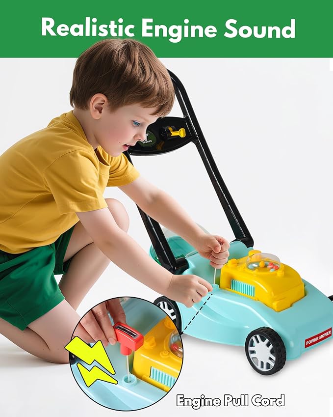 Kids Lawn Mower with Realistic Grass-Cutting Action and Sounds – No Batteries Required | Fun Outdoor Push Toy, Birthday Gift & Halloween Present for 3, 4, 5, 6, 7, 8 Year Old Boys and Girls (Blue)