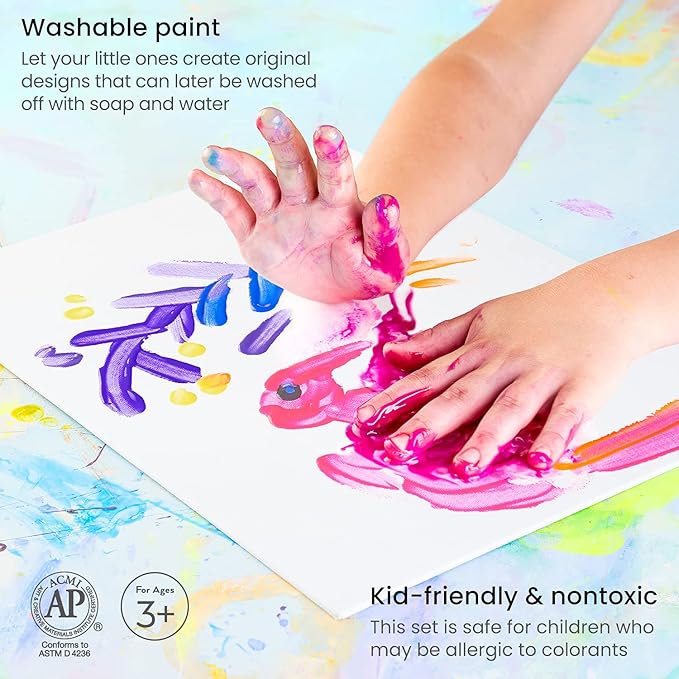ARTEZA 16 Kids Tempera Paint Set, 13.5 oz/400 ml, Non-Toxic Washable Tempera Paint Bottles, Kids Art Supplies