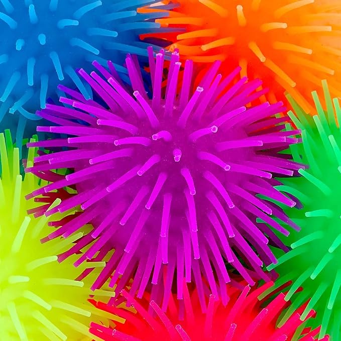 Kicko Puffer Balls - Assorted Colors, Spiky Balls for Kids, Sensory Game, Stress Relief - 5.5'' - 6 Pack