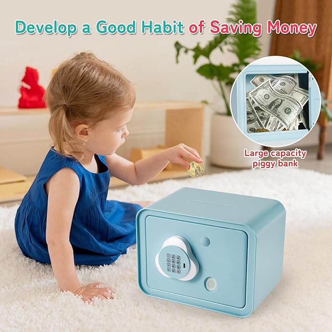 Piggy Bank Electronic Mini ATM for Kids Baby Toy, Safe Coin Banks Money Saving Box Password Code Lock for Children,Boys Girls Best Gift (Blue)