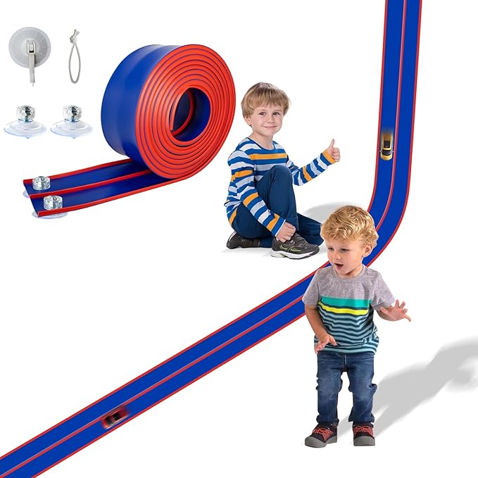 Flex Track 15 Ft Starter Set, Flexible Race Car Ramp Track for Ages 3 & Up with Suction Cups Compatible with Diecast 1/64th Cars (Blue & Red)