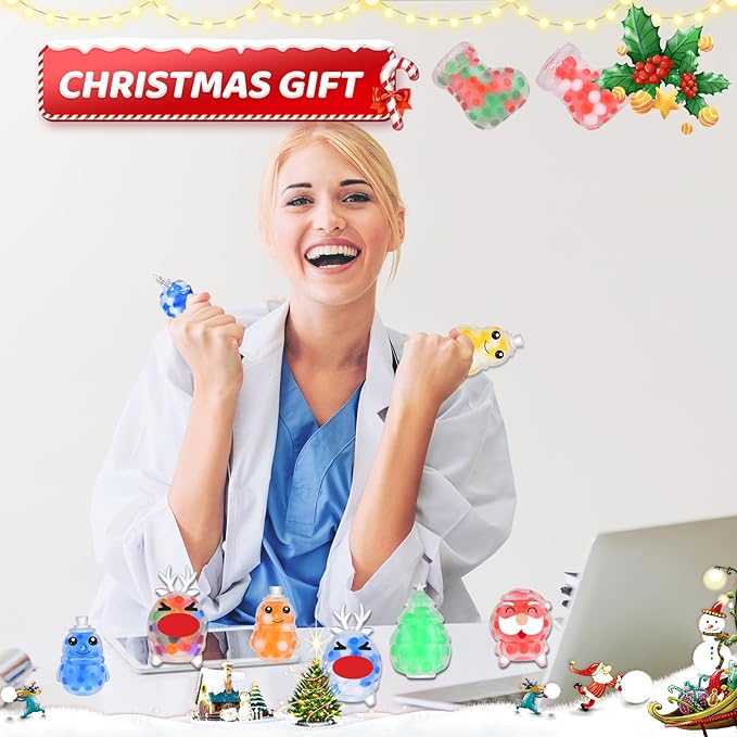 25 Pack Christmas Mini Squeeze Balls Toys, Christmas Stress Ball Pack Perfect for Christmas Party Favors Christmas Sock Fillers Gifts
