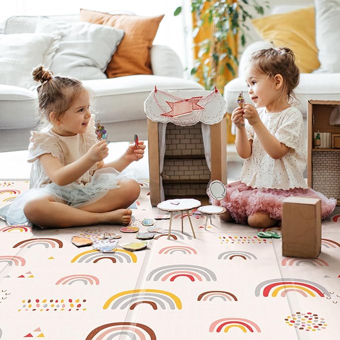 XL Baby Play Mat, 79" X 71" Extra Large Play Mat, Baby Mats for Floor, Waterproof, Anti-Slip Baby Crawling Mat, Soft Foam Mat for Babies and Toddlers, Reversible & Portable Rainbow and Star Pattern
