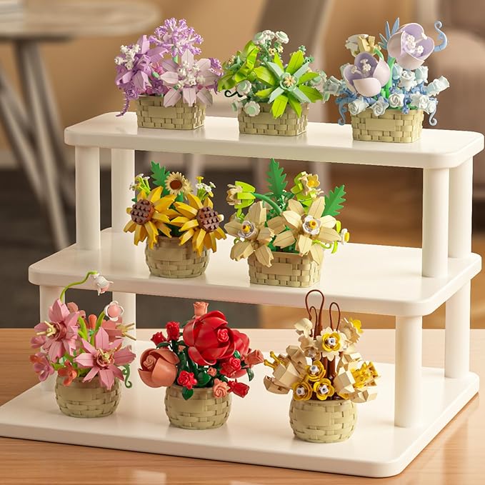 8 Pieces Flower Block Set, Plant and Succulent Toys，Birthday Gift for Women and Girls As a Decoration or Adult Block Toy