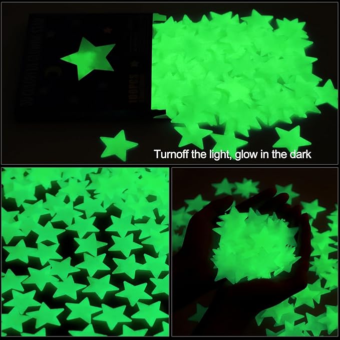 AM AMAONM 100 Pcs Yellow Glow in The Dark Luminous Stars Fluorescent Noctilucent Plastic Wall Stickers Murals Decals for Home Art Decor Ceiling Wall Decorate Kids Babys Bedroom Room Decorations