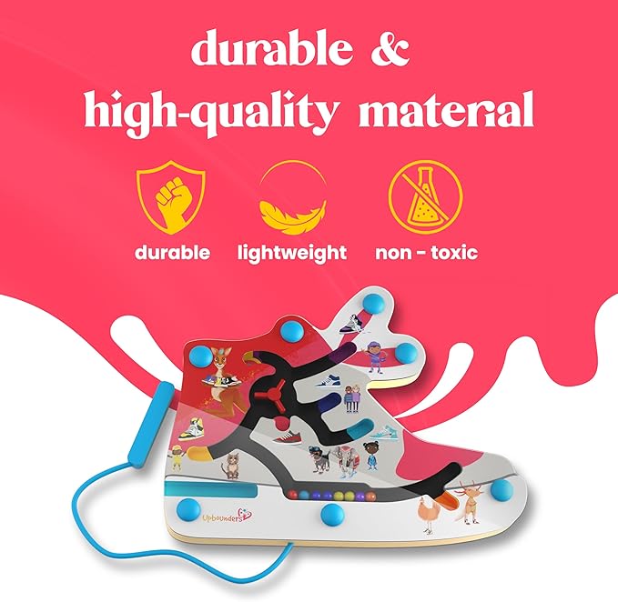 Upbounders Montessori Wooden Busy Board Magnetic Maze Toy for Toddlers 18+ Months (My Clever Kicks Busy Board)