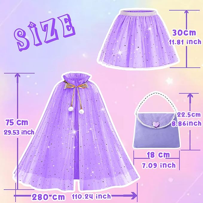 Princess Cape Set for Little Girl, 11PCS Princess Dress Up Clothes Cape Clock with Skirt for Girl 3-8 Birthday Gift