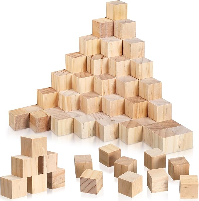 Barydat 50 Pcs 1 in Wooden Cubes, Unfinished Wooden Blocks for Crafting Natural Craft Wood Square Blank Cube for DIY Project Baby Showers