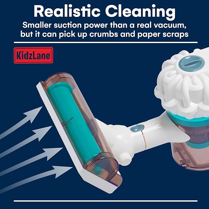 Kidzlane Toy Vacuum Cleaner for Toddlers – Real Working Kids Vacuum with Suction, Cordless Pretend Play Dyson-Style Vacuum Toy, Rechargeable, Multiple Cleaning Modes, Learning & Role-Play Fun
