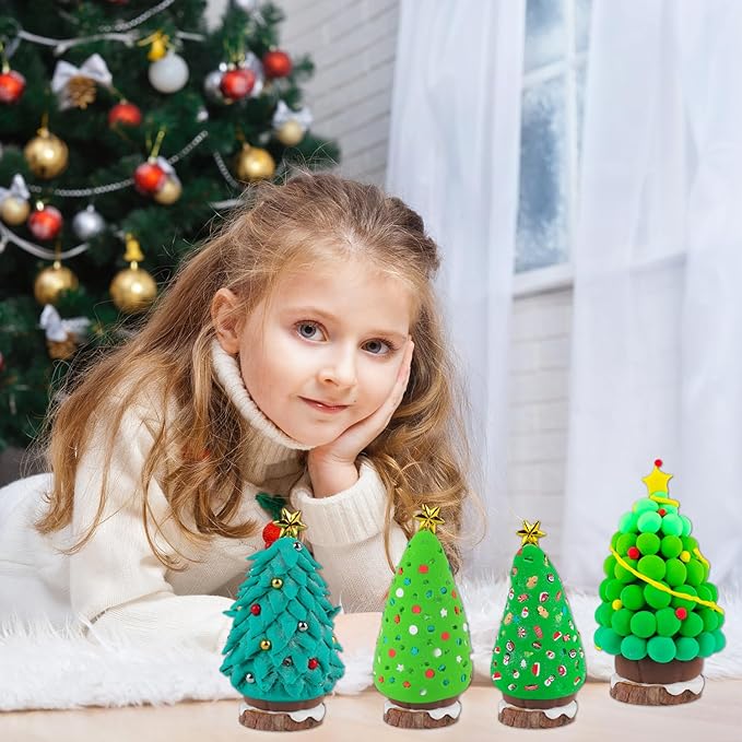 Christmas Trees Crafts Sets，Air Dry Clay Kits for Kids，Modeling Clay Christmastree DIY Sets,Christmas Stocking Stuffers Perfect for Winter Children's Holiday Party Decoration Gifts