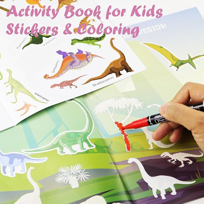 Dinosaur Sticker Book for Kids - 230+ Stickers & 8 Scenes Dinosaur Park - Side by Side Activity Book - Fun Reusable Scenes - Great for Boys & Girls Ages 2-4 4-8
