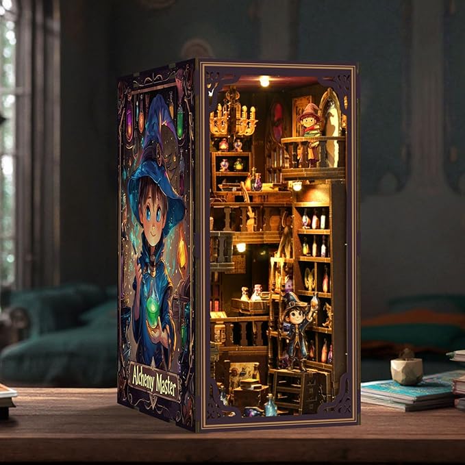 Book Nook Kit - DIY Miniature Dolls House Kit with Furniture and LED Light, 3D Puzzle Wooden Art Bookends, Model Kits for for Adults and Teens (Potion Master)