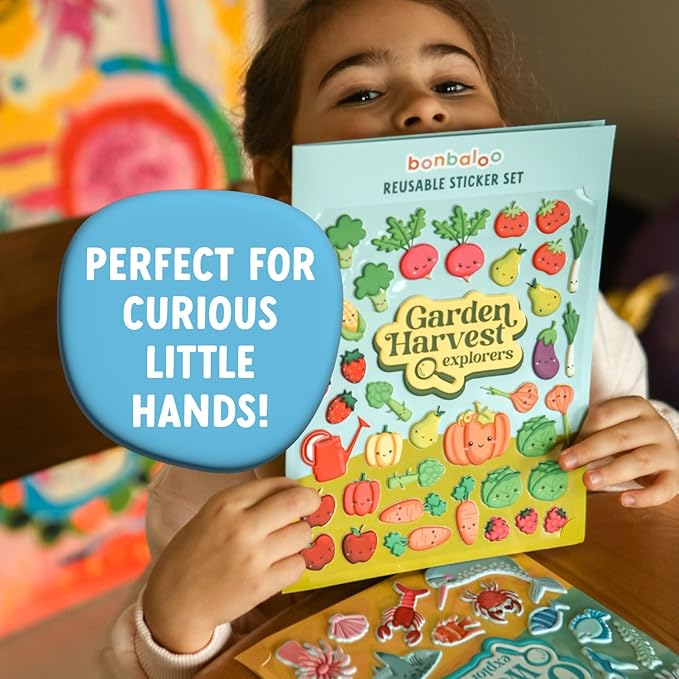 Reusable Sticker Book for Toddlers 1-3, Puffy Stickers, Eco-Friendly, Educational, Fruit & Vegetable Theme, Sensory Play, Durable, Non-Toxic, Vibrant Colors, Fine Motor Skills