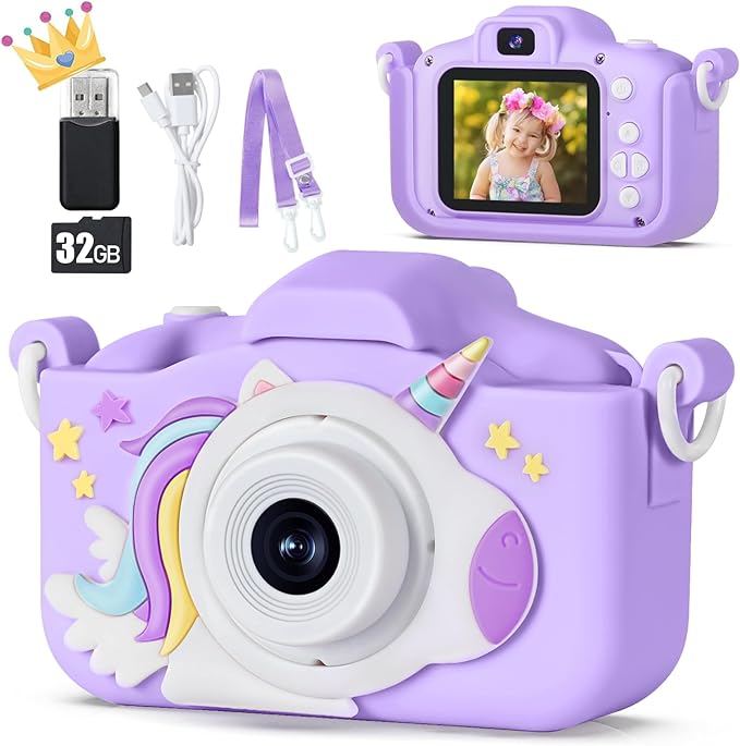 Upgraded 48MP Kids Camera for Girls Boys 3-12, Video Selfie Camera-Christmas Birthday Gift for Toddler, HD Digital Camera Toy for Child with 32GB SD Card & Silicone Cover (Purple)
