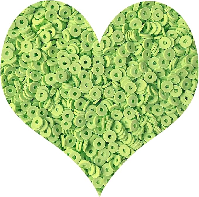3000Pcs Clay Beads Flat Round Polymer Bead Vinyl Heishi Beads Flat Round Polymer Bead for Jewelry Making Necklace Bracelet (05-Grass Green)